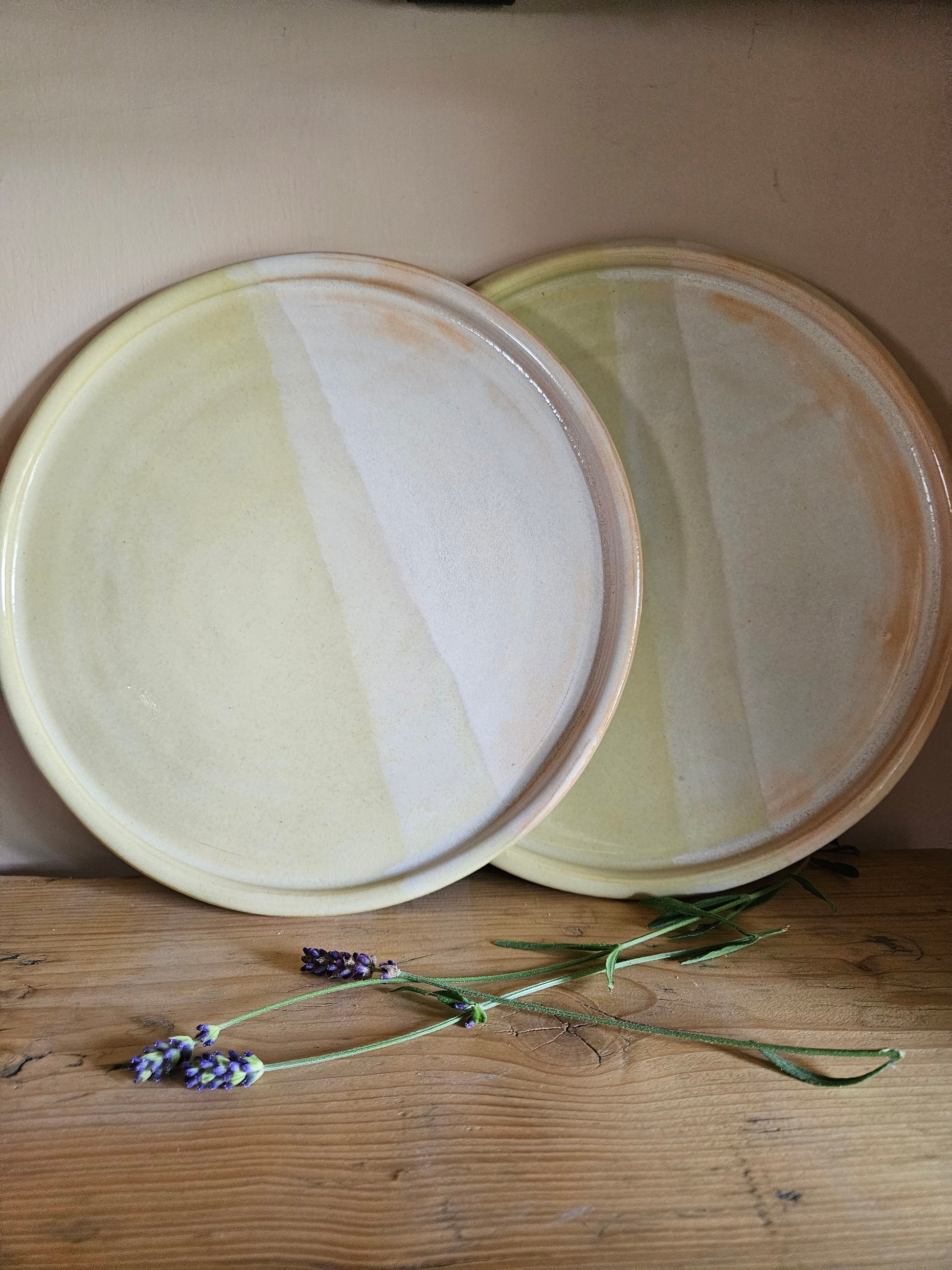 Yellow and White/Peach Dinner Plate